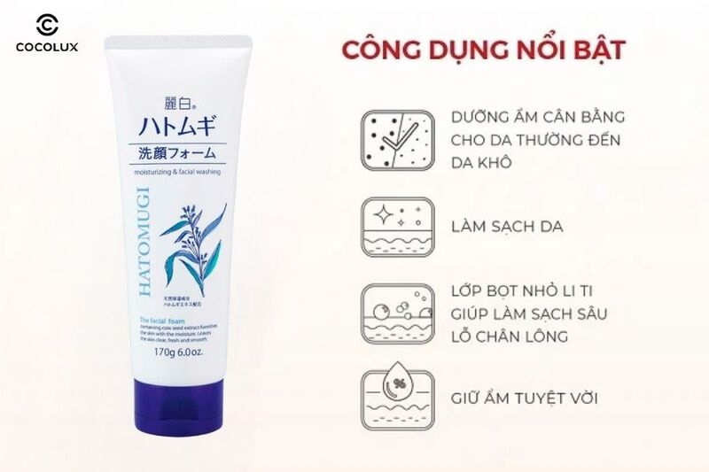 Công dụng nổi bật của Sữa Rửa Mặt Hatomugi Moisturizing & Facial Washing