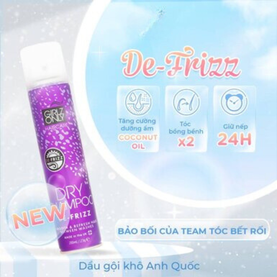 Dầu Gội Khô Dành Cho Tóc Bết Rối Girlz Only Dry Shampoo De-Frizz 200ml