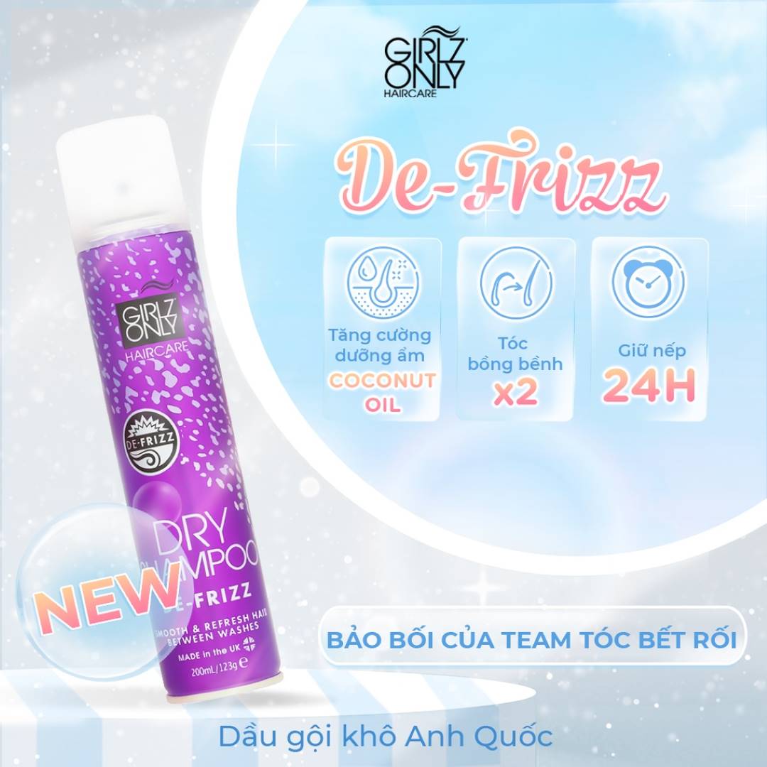 Mô tả Dầu Gội Khô Dành Cho Tóc Bết Rối Girlz Only Dry Shampoo De-Frizz 200ml