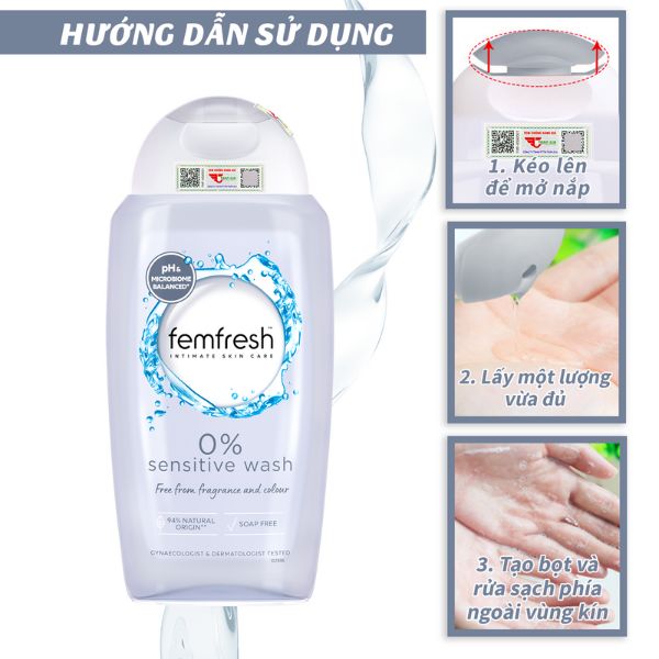 Dung Dịch Vệ Sinh Femfresh 0% Sensitive Intimate Wash Cho Da Nhạy Cảm 250ml