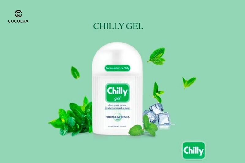 Thiết kế bao bì của dung dịch vệ sinh phụ nữ Chilly màu xanh lá cây