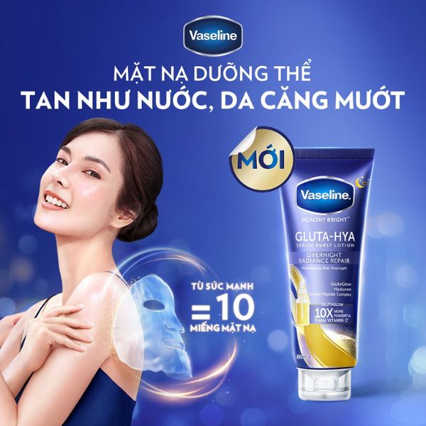 Combo Sữa Dưỡng Thể Vaseline Gluta-Hya Serum Burst UV Lotion Dewy Radiance 330ml + Dưỡng Thể Vaseline Overnight 75ml