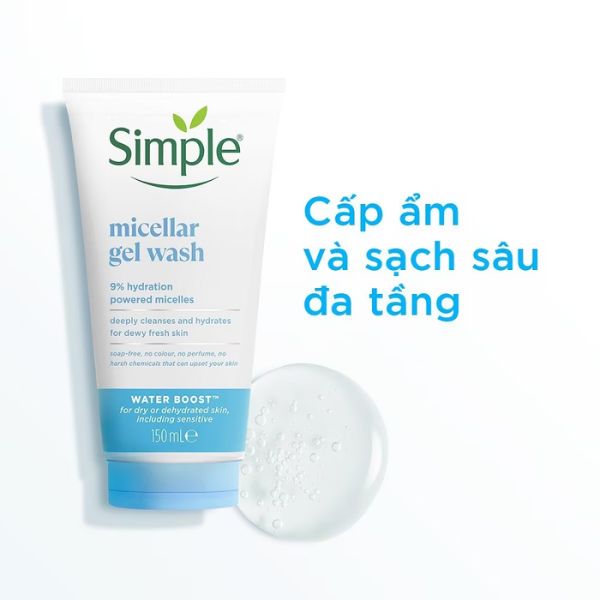 Gel Rửa Măt Simple Micellar Cấp Ẩm & Sạch Sâu Cho Da Khô 150ml