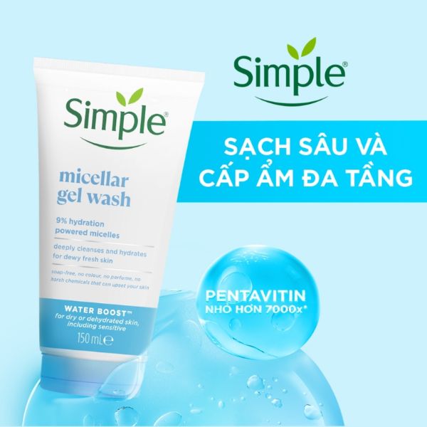 Gel Rửa Măt Simple Micellar Cấp Ẩm & Sạch Sâu Cho Da Khô 150ml