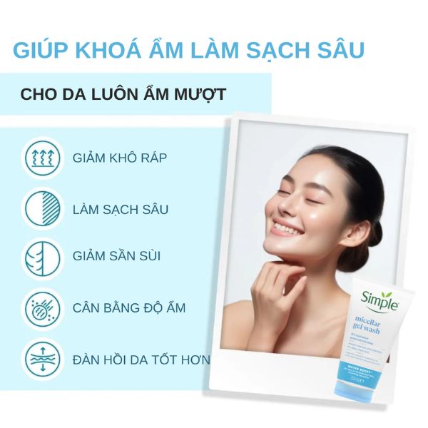 Gel Rửa Măt Simple Micellar Cấp Ẩm & Sạch Sâu Cho Da Khô 150ml