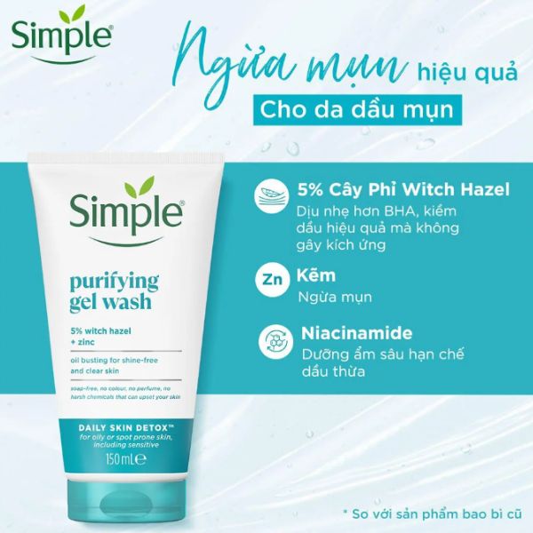 Gel Rửa Mặt Simple Purifying Gel Wash Giảm Bóng Nhờn 150ml