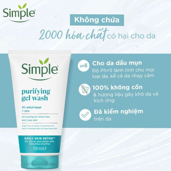 Gel Rửa Mặt Simple Purifying Gel Wash Giảm Bóng Nhờn 150ml