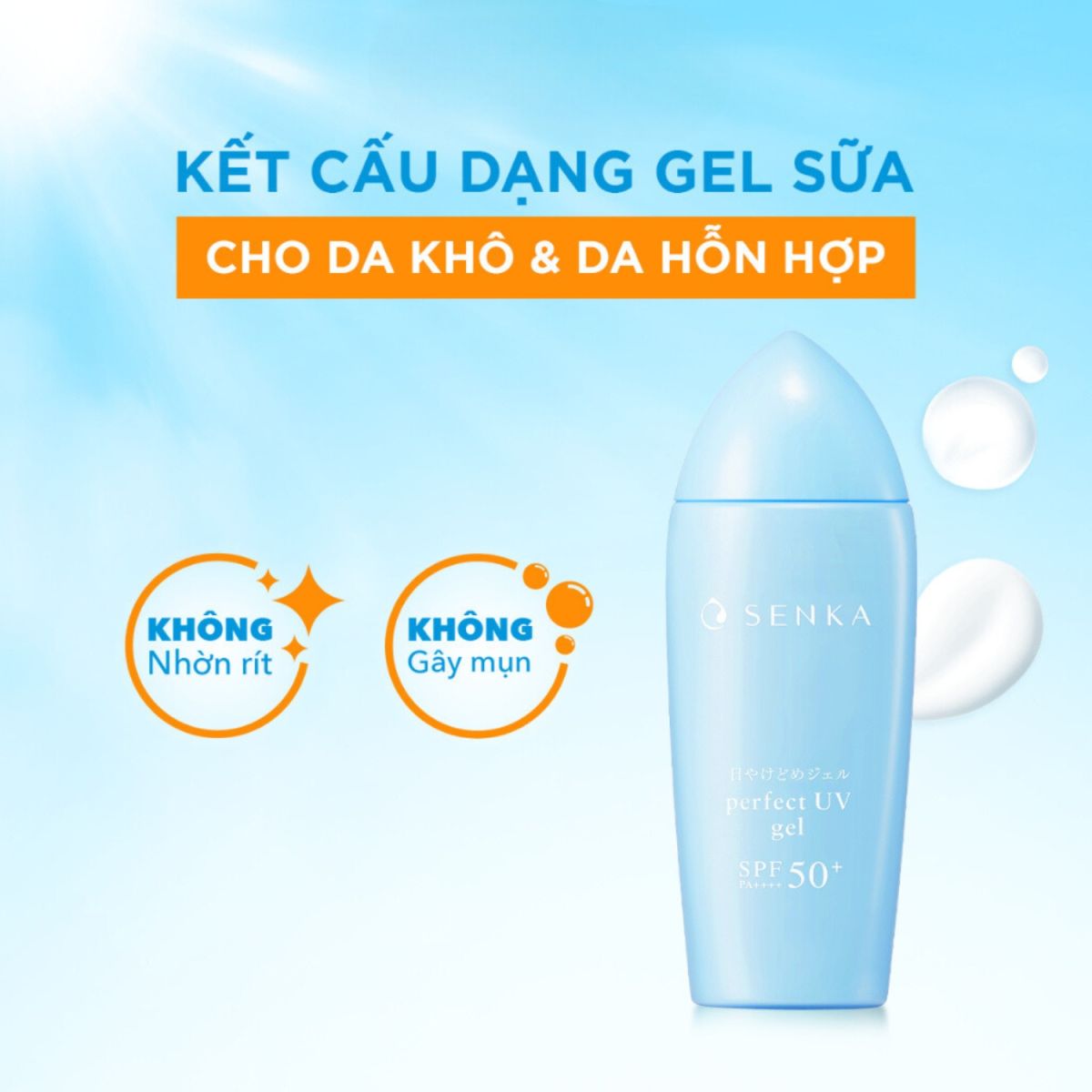 Gel Sữa Chống Nắng Senka Perfect UV Gel SPF50+ PA++++ Ẩm Mượt Cho Da Khô 80g (Mã mới)