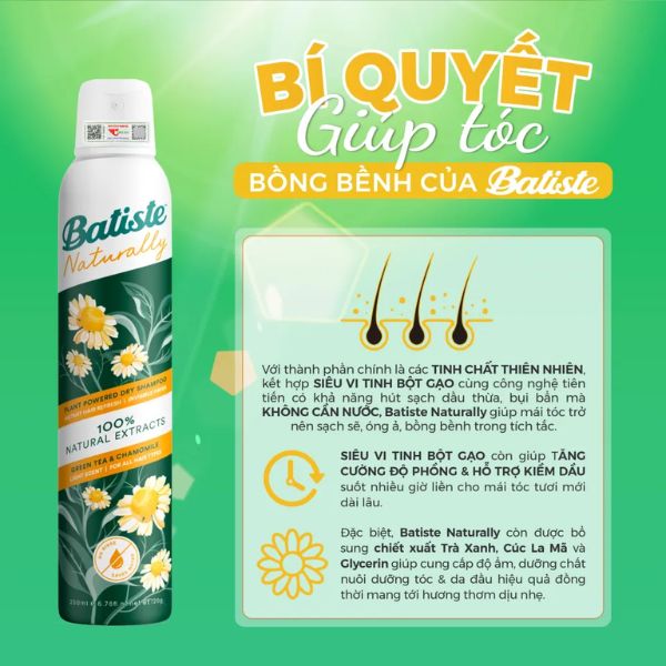 Gội Khô Batiste Cao Cấp Cúc La Mã Trà Xanh 200ml