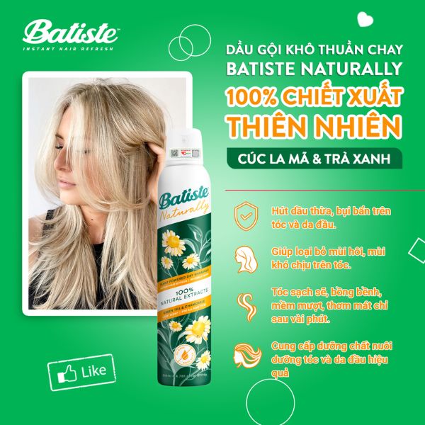 Gội Khô Batiste Cao Cấp Cúc La Mã Trà Xanh 200ml