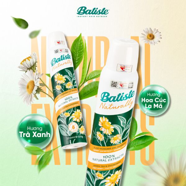 Gội Khô Batiste Cao Cấp Cúc La Mã Trà Xanh 200ml