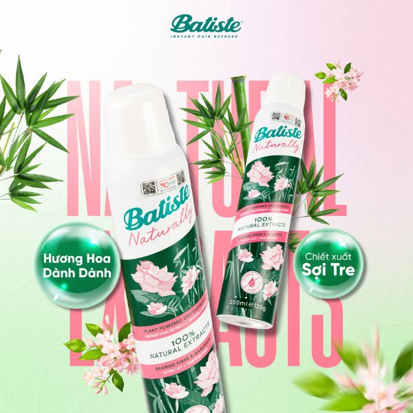 Gội Khô Batiste Cao Cấp Hoa Dành Dành Tre Vàng 200ml