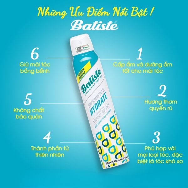 Gội Khô Batiste Cấp Ẩm Cho Tóc Khô Hydrate 200ml