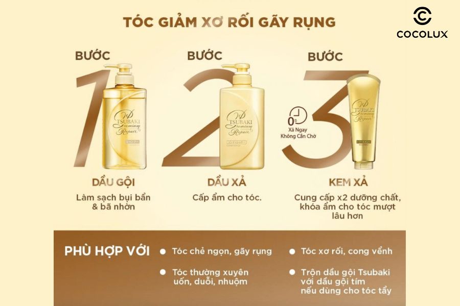 Hướng dẫn sử dụng của Dầu Gội TSUBAKI Premium Ngăn Ngừa Rụng Tóc