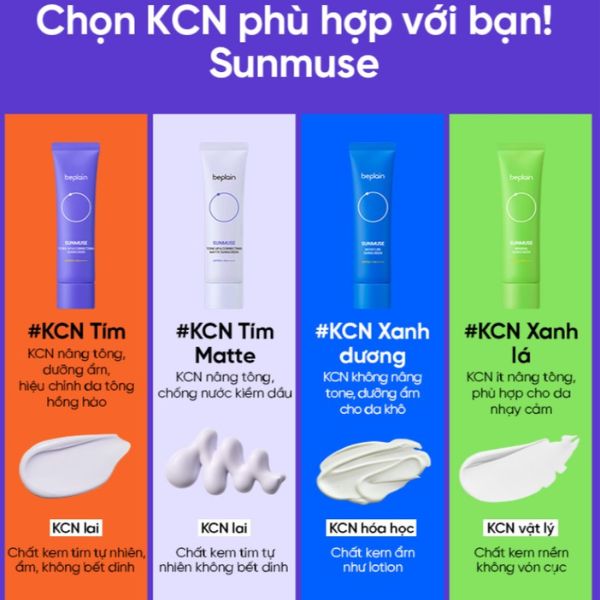 Kem Chống Nắng Beplain Sunmuse Tone Up & Correcting Matte Sunscreen SPF50+ PA++++ (Tím Nhạt) -10ml