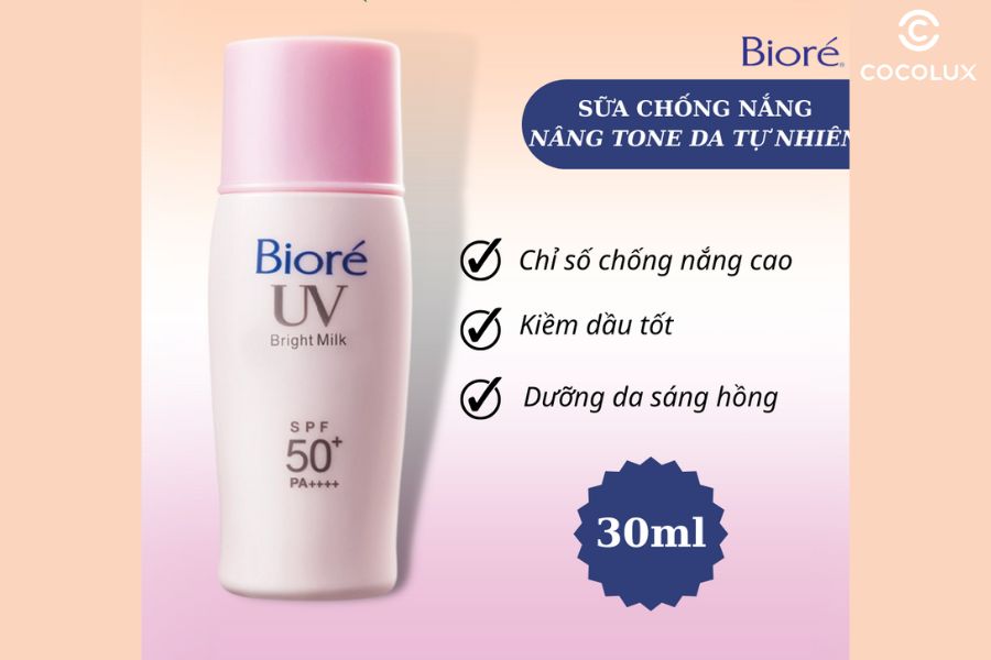 Kem chống nắng Biore Bright Milk sáng hồng tự nhiên