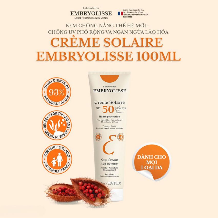 Kem Chống Nắng Embryolisse Creme Solaire SPF 50 PA++++ 100ml