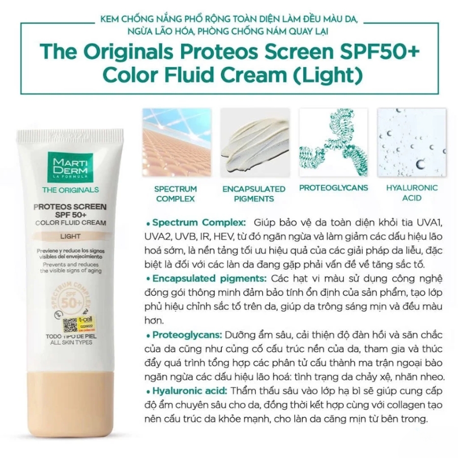 Kem Chống Nắng MartiDerm The Originals Proteos Screen SPF50+ 40ml - Light