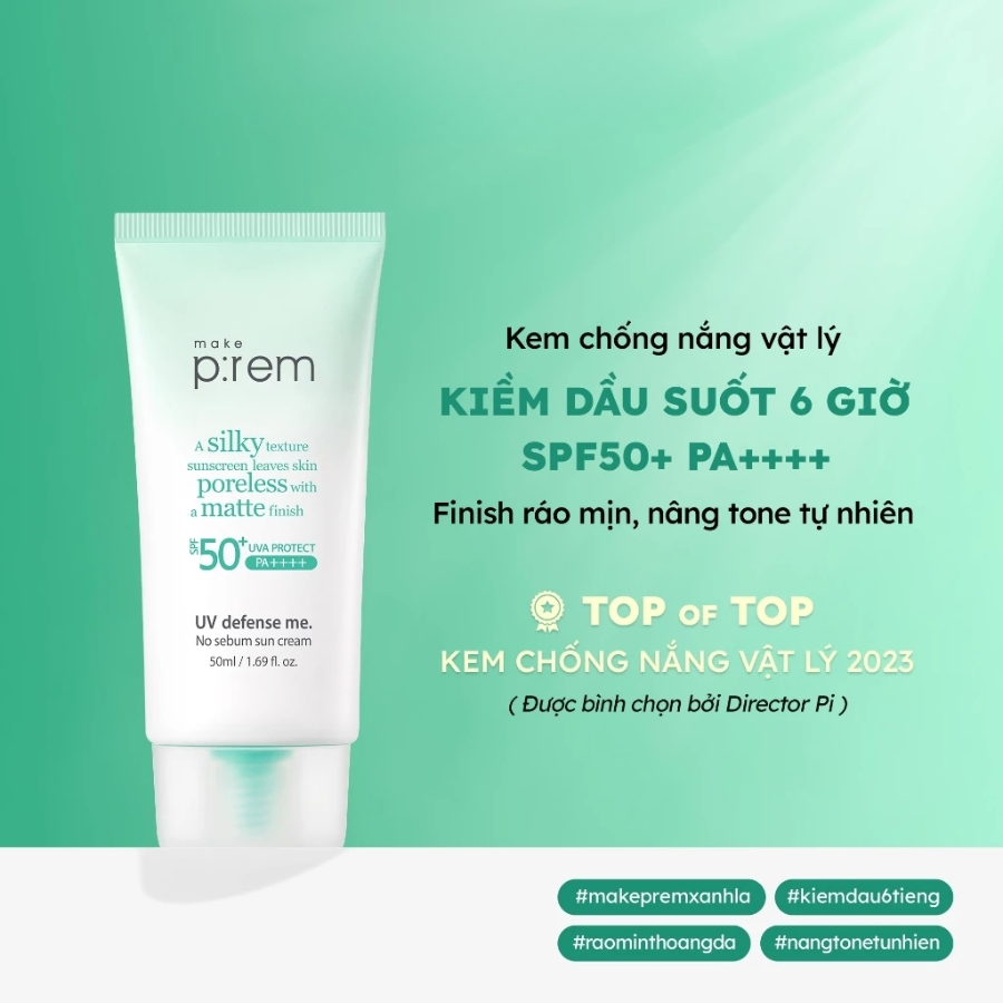 Kem Chống Nắng No Sebum Sun Cream Make P:rem Kiềm Dầu 6H SPF 50+ PA++++ - 50ml