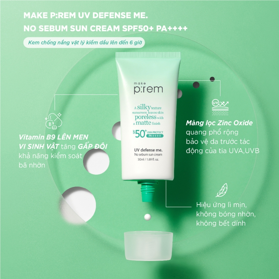 Kem Chống Nắng No Sebum Sun Cream Make P:rem Kiềm Dầu 6H SPF 50+ PA++++ - 50ml