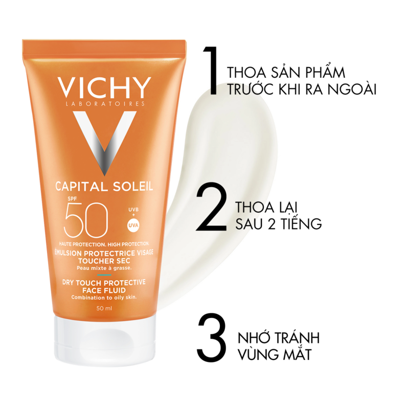 Kem Chống Nắng Vichy Capital Soleil Dry Touch Face Fluid Không Nhờn Rít SPF50 50ml