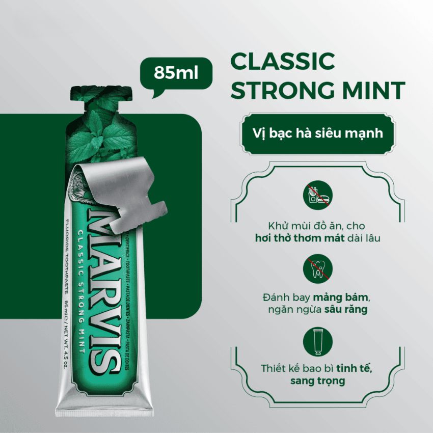 Kem Đánh Răng MARVIS Classic Strong Mint - Màu Xanh Ngọc