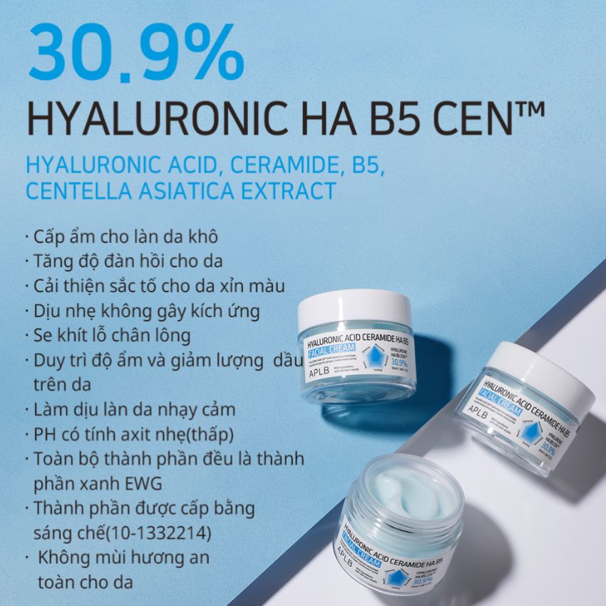 Kem Dưỡng APLB Hyaluronic Acid Ceramide HA B5 Facial Dưỡng Ẩm Phục Hồi Da Căng Bóng 55ml