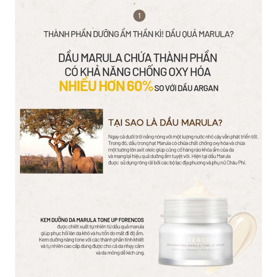 Kem Dưỡng Forencos Trắng Da, Nâng Tông Wonderwerk Marula Tone Up Cream 50ml