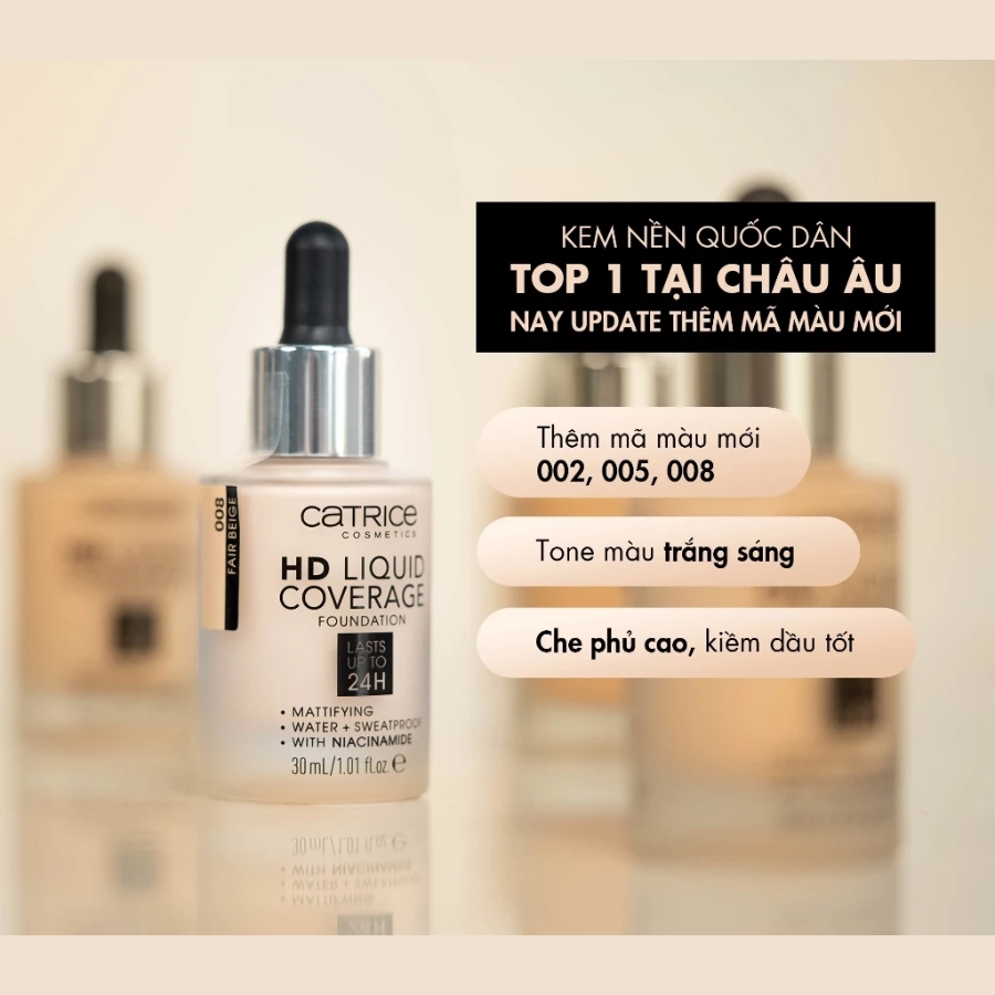 Kem Nền Catrice HD Liquid Coverage Foundation 30ml - Màu: 002