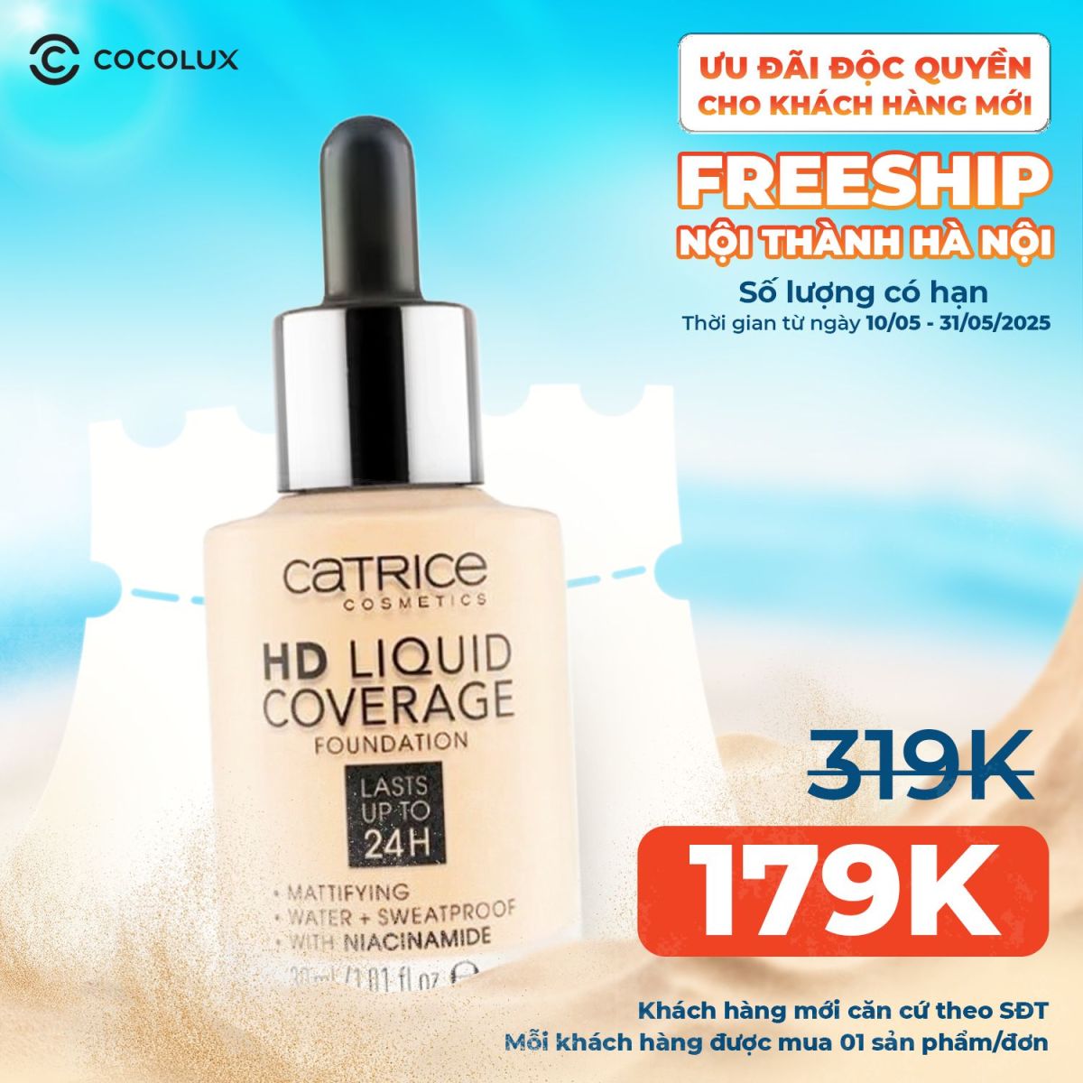 Kem Nền Catrice HD Liquid Coverage Foundation 30ml - Màu: 002