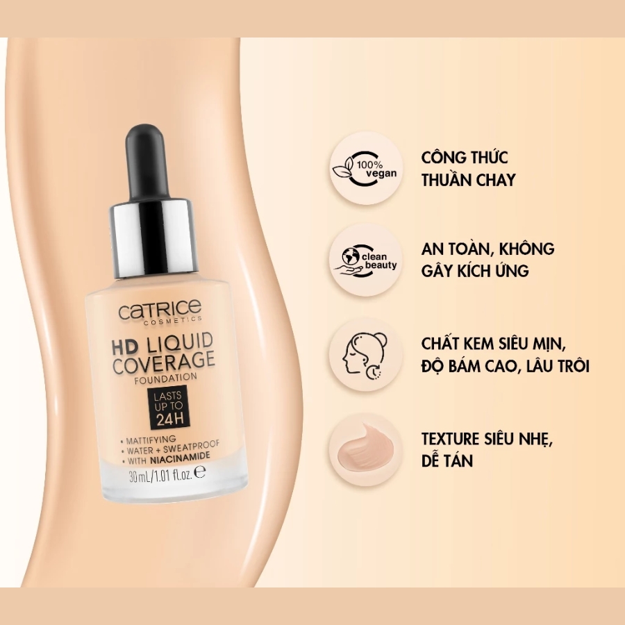 Kem Nền Catrice HD Liquid Coverage Foundation 30ml - Màu: 002