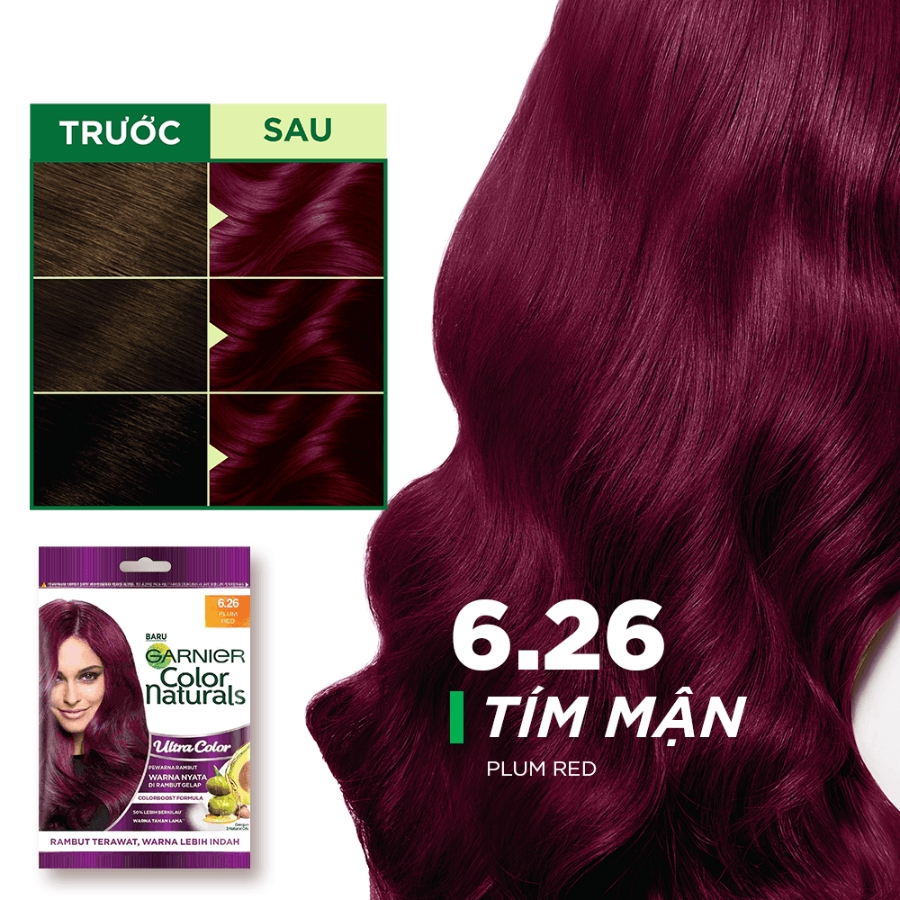 Kem Nhuộm Tóc Garnier Color Naturals Creme Riche Màu 6.26 Đỏ Mận (Gói)