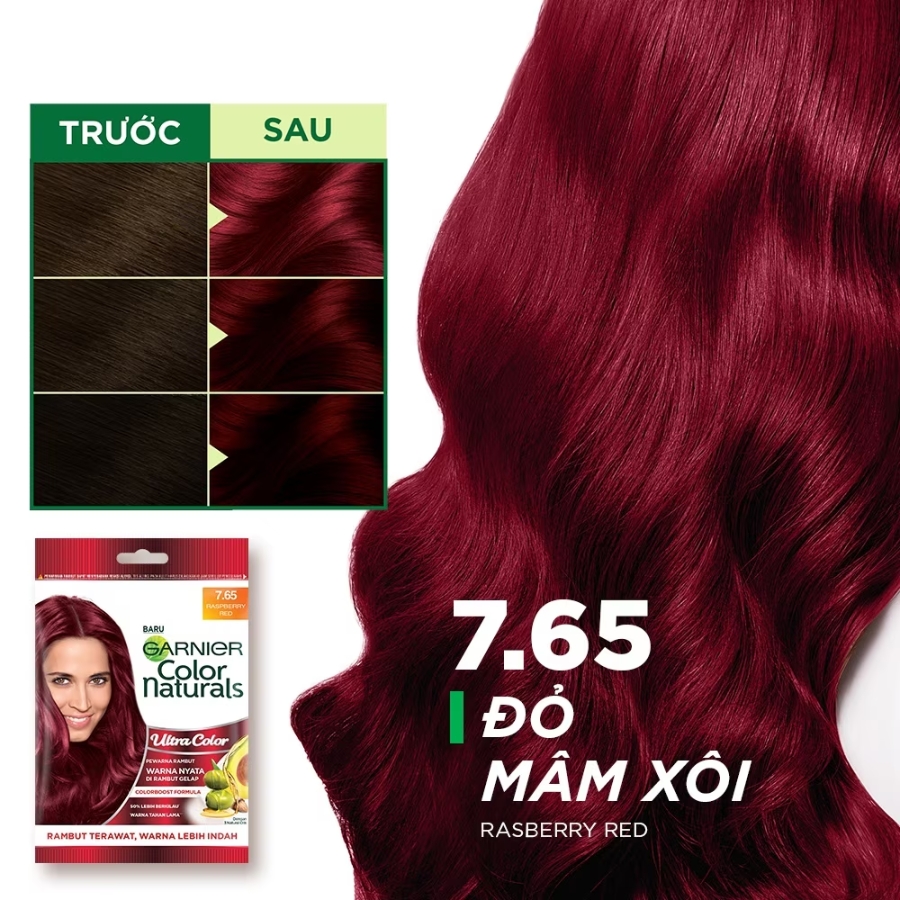 Kem Nhuộm Tóc Garnier Color Naturals Creme Riche Màu 7.65 Đỏ Thuần (Gói)