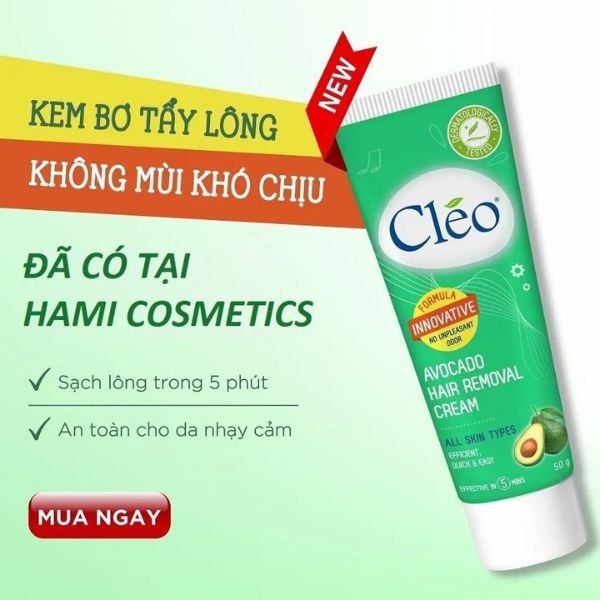 Kem Tẩy Lông Cleo Avocado Hair Removal Cream Chiết Xuất Bơ Công Thức Đột Phá 50g