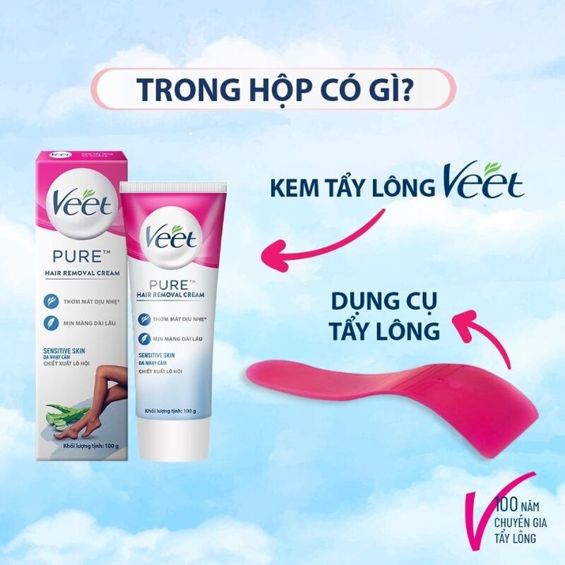 Kem Tẩy Lông Veet Pure Hair Removal Cream Lô Hội Dành Cho Da Nhạy Cảm 100g