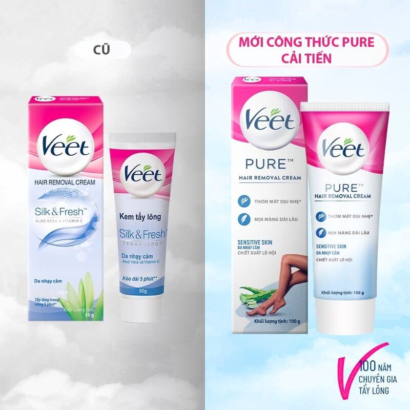 Kem Tẩy Lông Veet Pure Hair Removal Cream Lô Hội Dành Cho Da Nhạy Cảm 100g