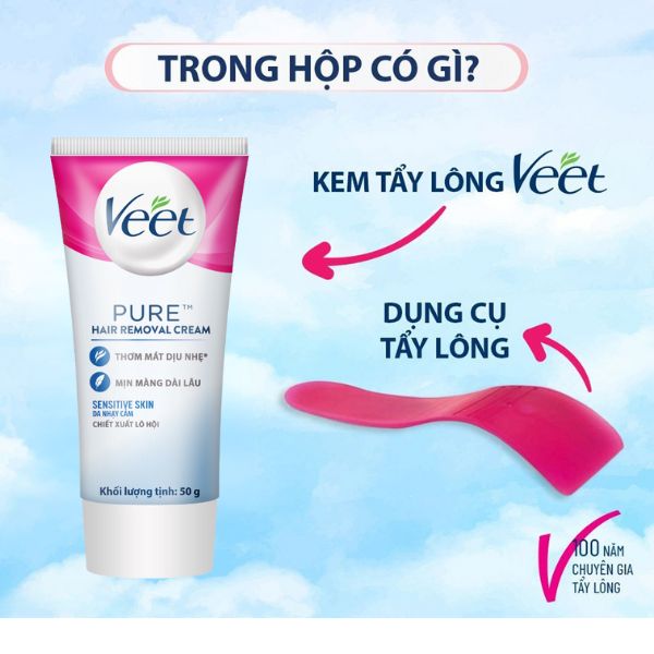 Kem Tẩy Lông Veet Pure Hair Removal Cream Lô Hội Dành Cho Da Nhạy Cảm 50g
