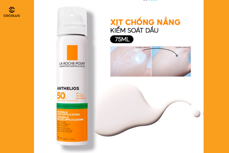 Xịt chống nắng La Roche Posay Anthelios Anti-Shine Invisible Fresh Milk SPF50 có kết cấu mỏng nhẹ thẩm thấu nhanh vào da