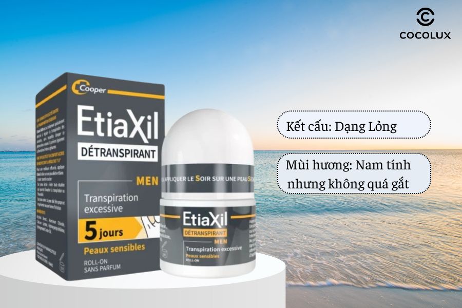 Kết cấu mùi hương lăn khử mùi EtiaXil Detranspirant Transpiration Excessive Peau Sensible - MEN