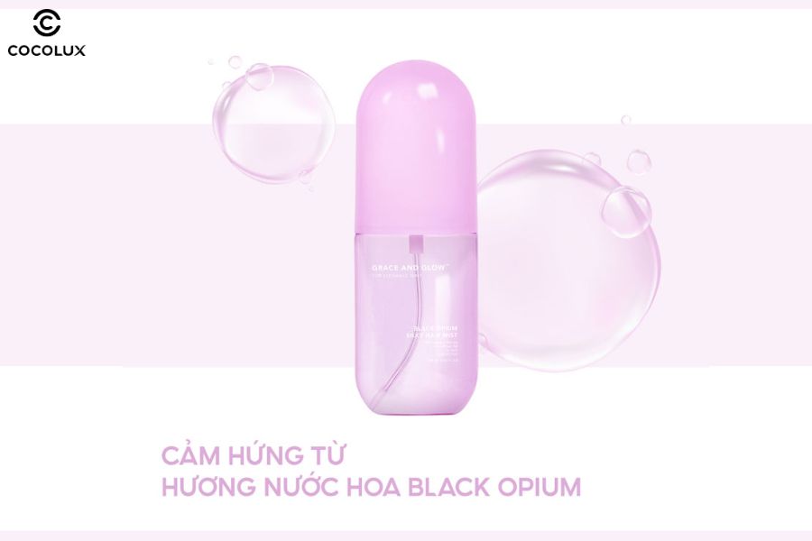 Kết cấu, m&ugrave;i hương của xịt dưỡng t&oacute;c Grace And Glow Black Opium 100ml