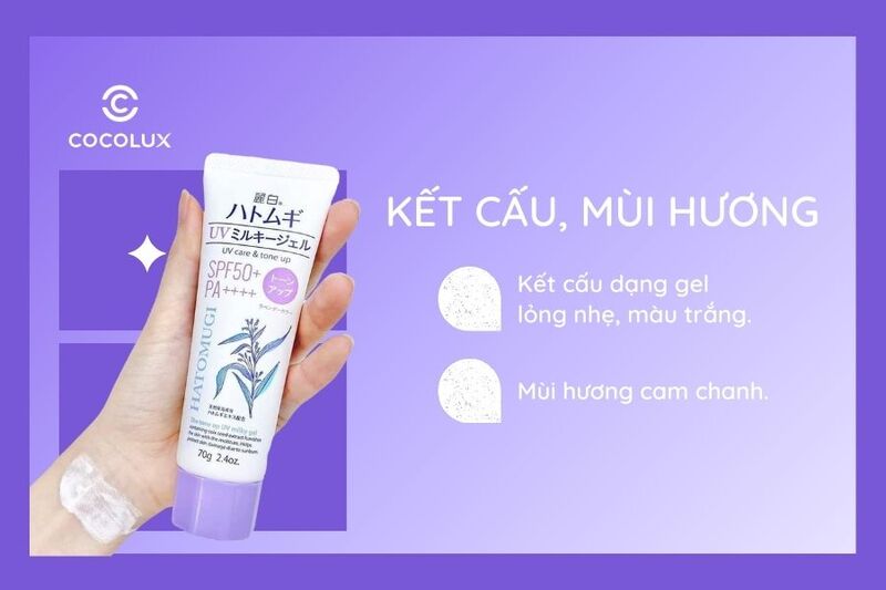 Kết cấu, mùi hương của Kem Chống Nắng Hatomugi Ý Dĩ Cấp Ẩm, Nâng Tông Da