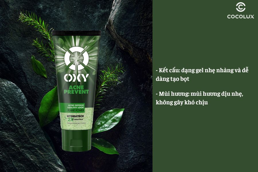 Kết cấu mùi hương gel rửa mặt OXY 3X ngừa mụn, da sáng khỏe