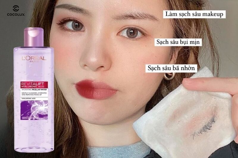 Khả năng làm sạch của Nước Tẩy Trang Loreal Màu Tím Revitalift Hyaluronic Acid Micellar Water