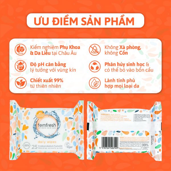 Khăn Ướt Vệ Sinh Vùng Kín Hằng Ngày Cao Cấp Femfresh 25 Tờ