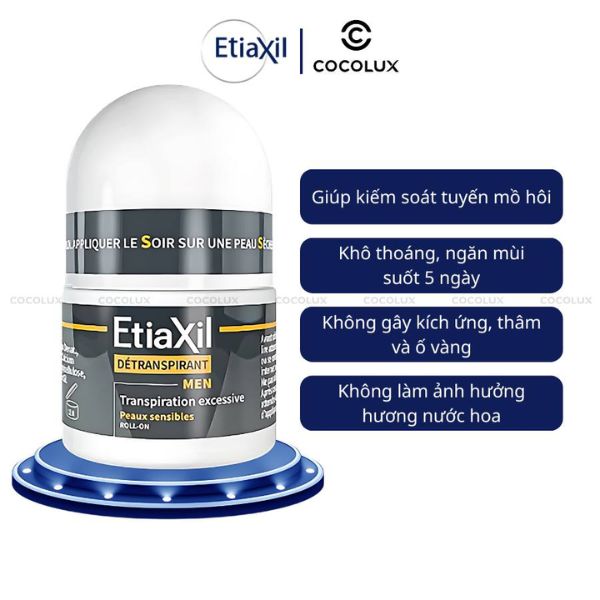 Lăn Khử Mùi EtiaXil Detranspirant Transpiration Exessive Peau Sensibies - MEN