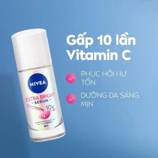 Lăn Khử Mùi Nivea Extra Bright Serum 10x Vitamin C Dưỡng Sáng 40ml