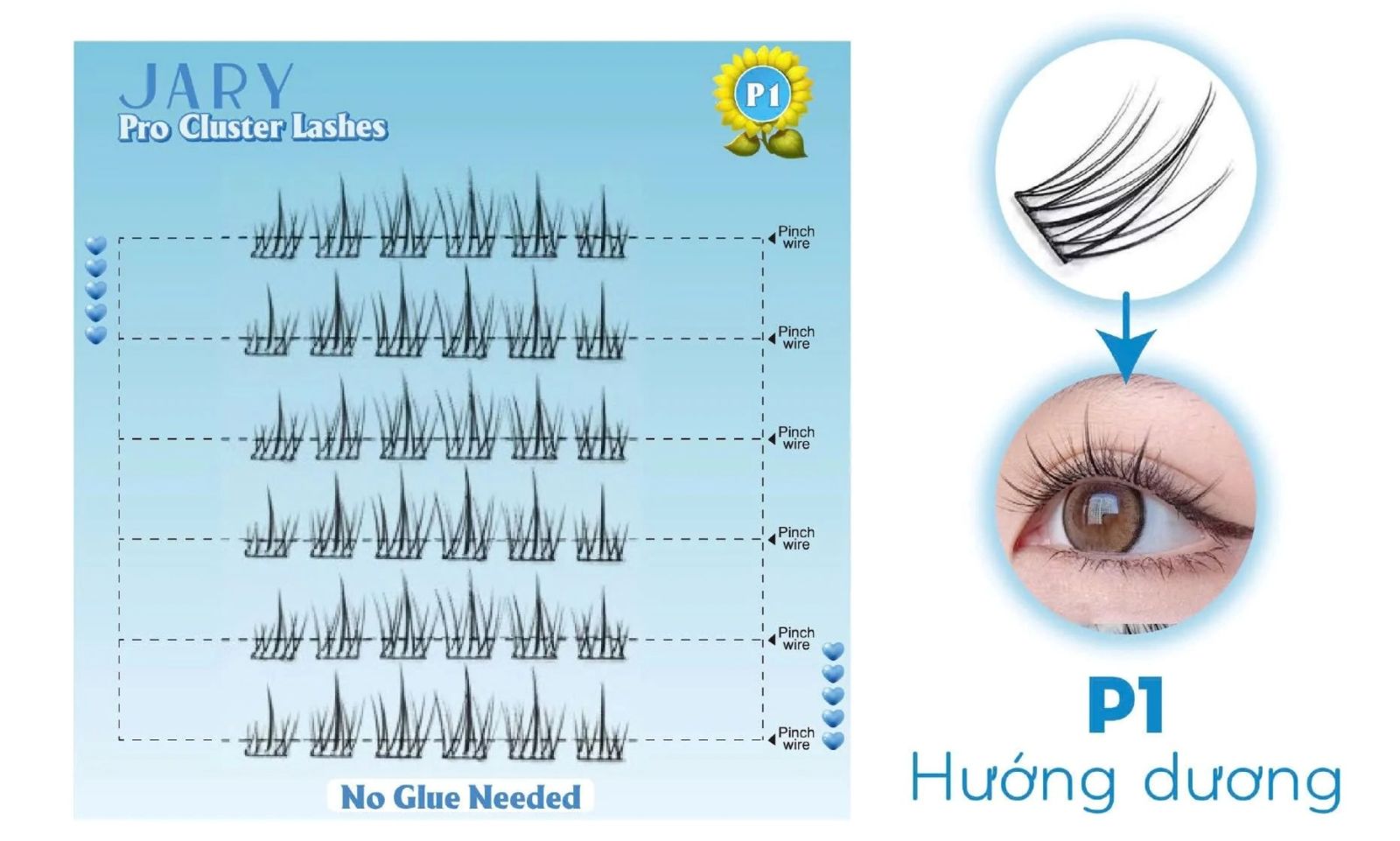 Lông Mi Giả Jary Pro Cluster Lashes Có Sẵn Keo - P1 Hướng Dương