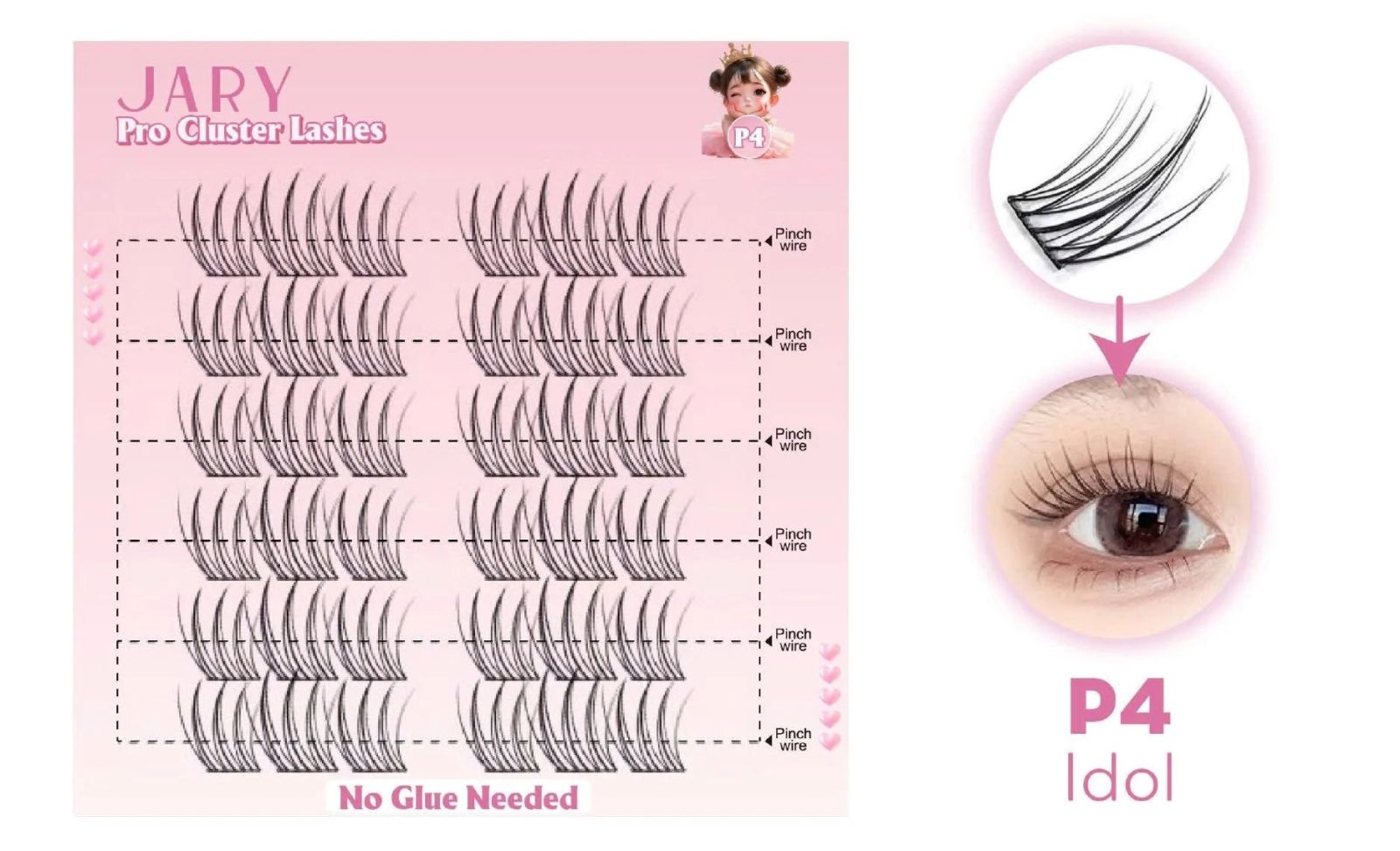 Lông Mi Giả Jary Pro Cluster Lashes Có Sẵn Keo - P4 Idol