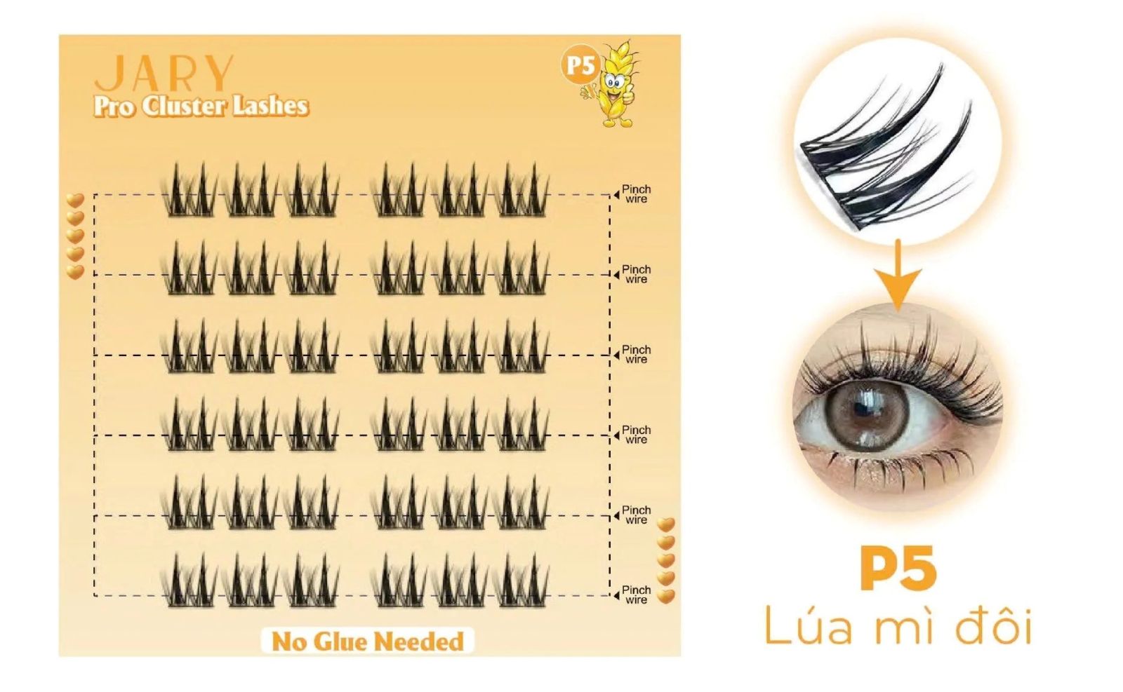 Lông Mi Giả Jary Pro Cluster Lashes Có Sẵn Keo - P5 Lúa Mì Đôi