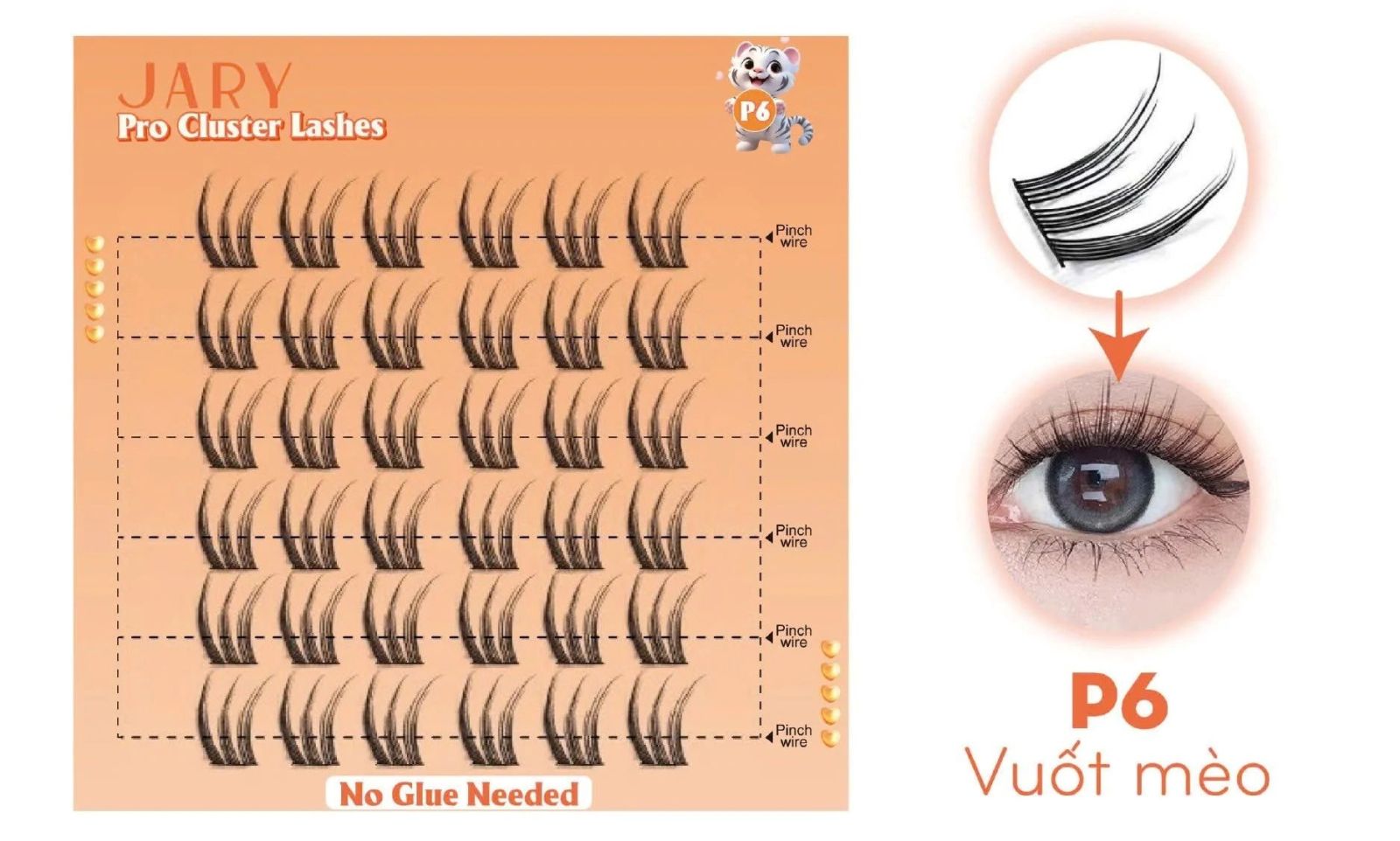 Lông Mi Giả Jary Pro Cluster Lashes Có Sẵn Keo - P6 Vuốt Mèo